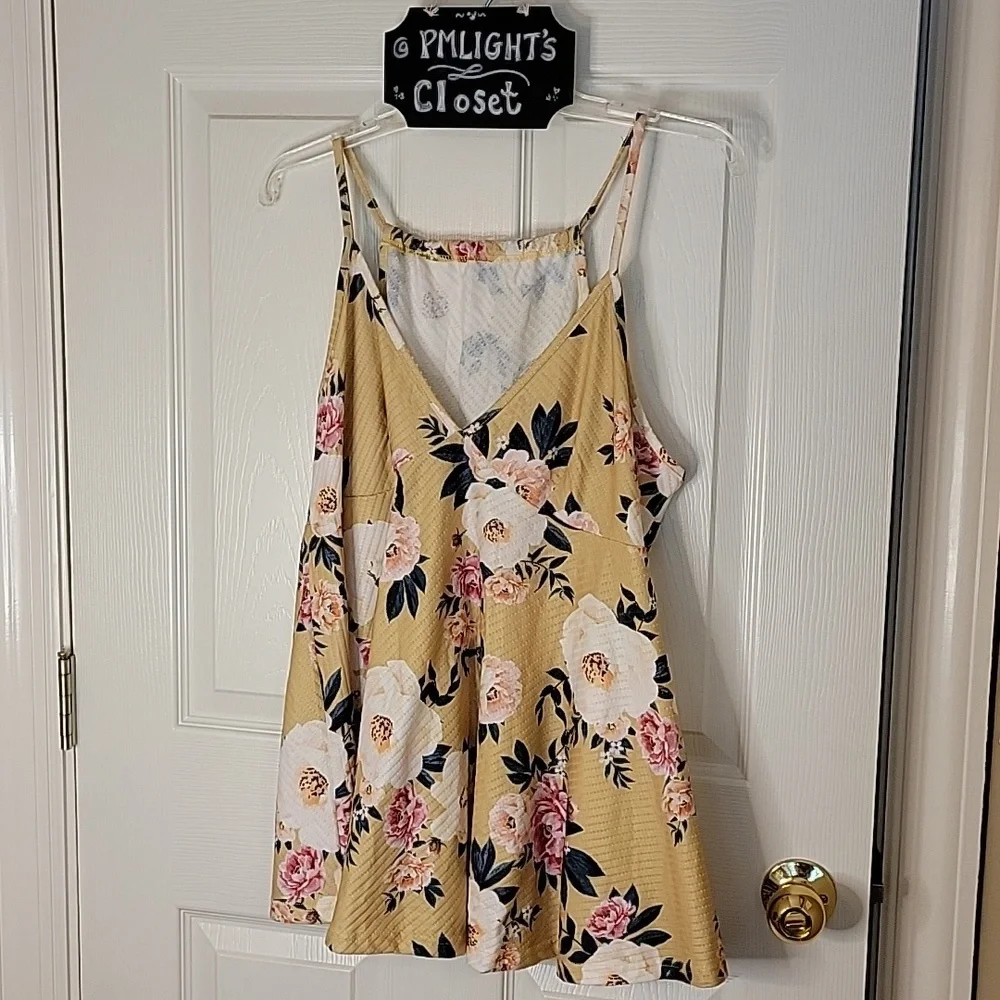 Ellie Maye Boutique XL New Blouse Spaghetti Strap Yellow Floral